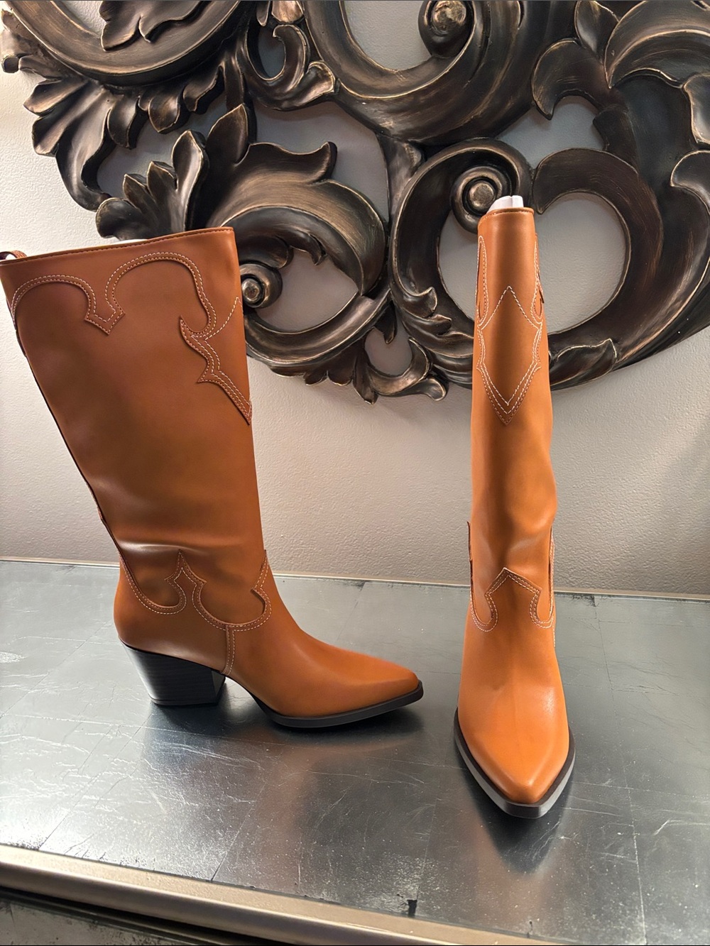 Zodiac Cognac Tan Western Knee-High Boots